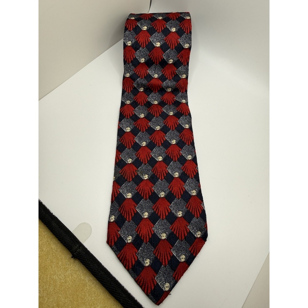 Ermenegildo Zegna Silk Tie Italy Red Navy Geometric Abstract Wide Designer
